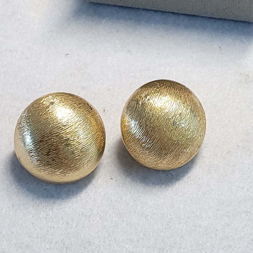 Vintage Textured Gold Tone Dome Button Clip On Earrings Hong Kong Brand